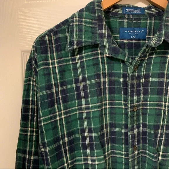 Towncraft (Size L) Green Plaid Button Down Shirt - Picture 3 of 6